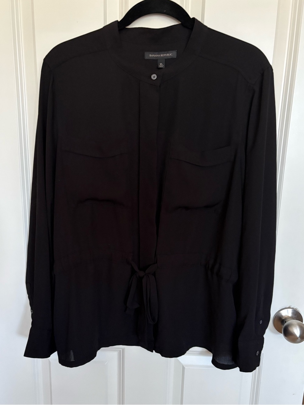Banana Republic Black Drawstring Waist Long-Sleeve Blouse